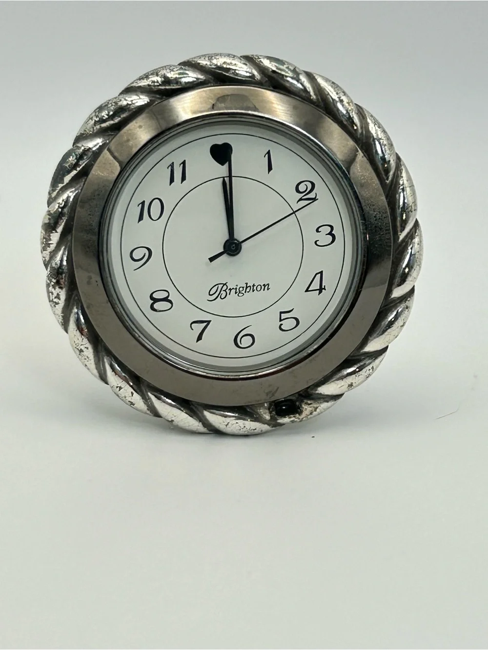 Brighton Collectibles Twisted Rope Desk Clock Silver Plated New Battery Patina